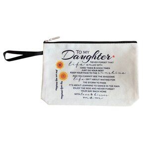 To My Daughter Inspirational Canvas Makeup Bag Sunflower‎ Design 9” x 6”